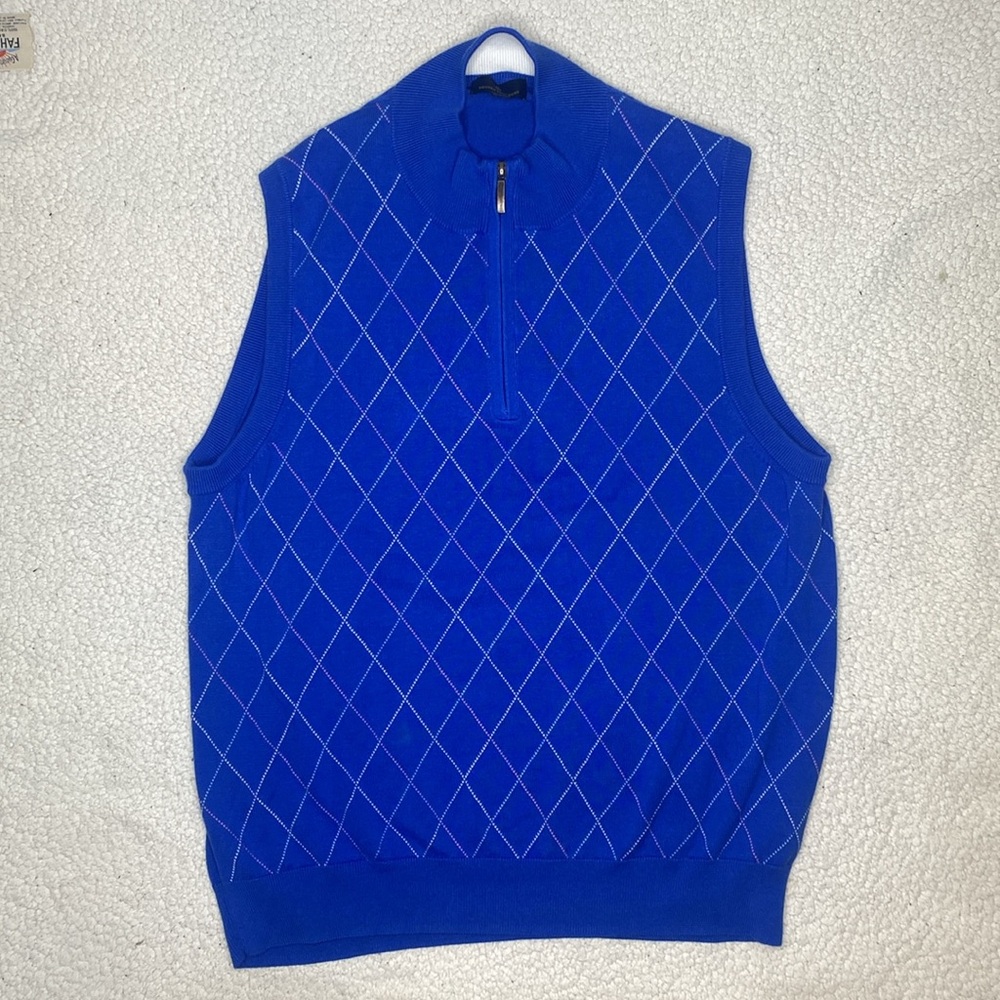 Brooks Brothers Blue Diamond 1/4 Zip Sweater Vest: Size Extra Large